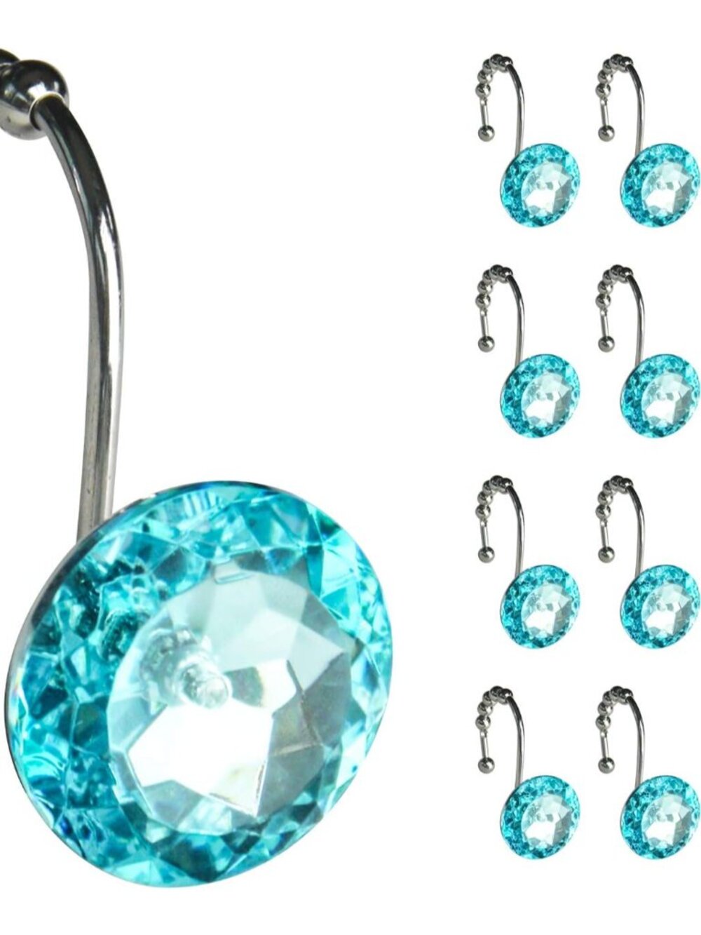 Round Rhinestone Shower Curtain Hooks with Glide Balls, 12 Pack